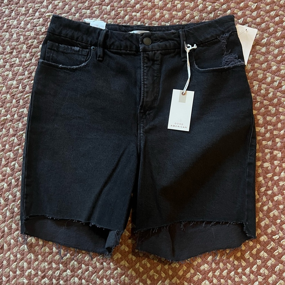 Good American Black Jean Shorts with Raw Hem